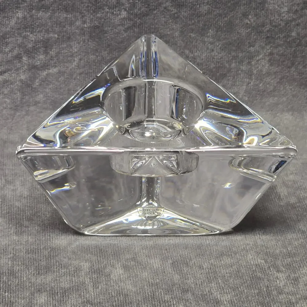 Orrefors Sweden Triangle Crystal Glass Votive Candle Holder